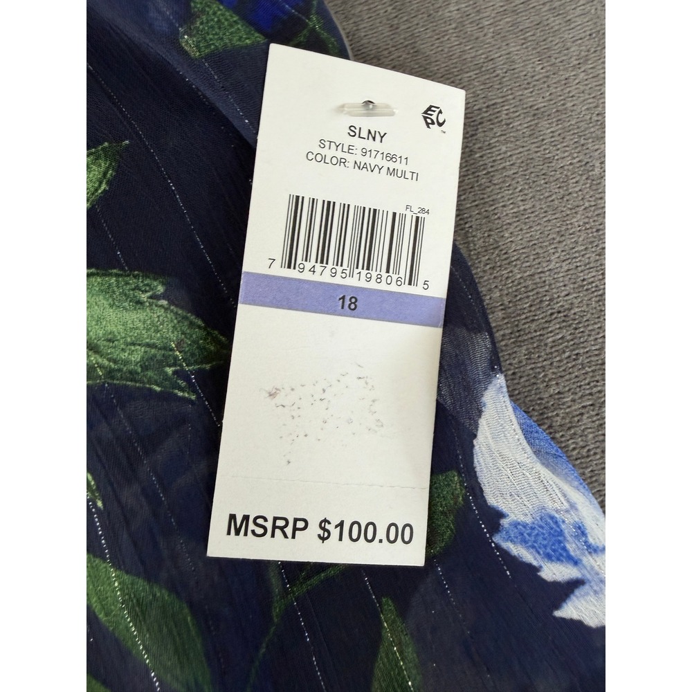SLNY Blue Floral Tiered Halter Dress Metallic Stripe Size 18 Resortwear Vacation - Picture 6 of 11